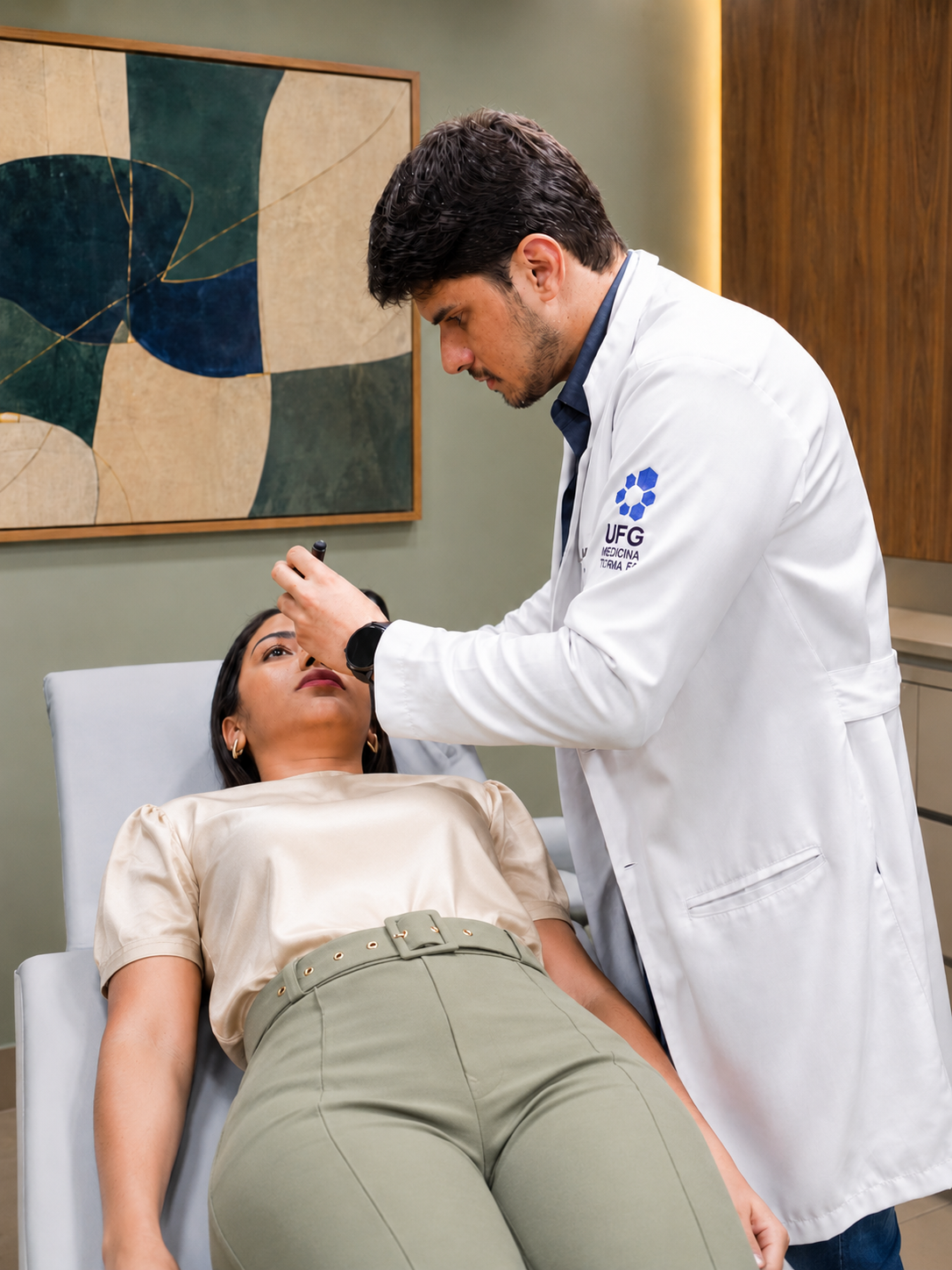 Dr. Lucas realizando exame clínico em paciente no Centro Médico Integrado da Emana